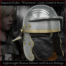 Load image into Gallery viewer, Lightweight Galea helmet for kids "Imperial Gallic" (steel & brass)