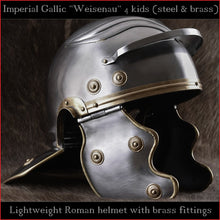 Load image into Gallery viewer, Lightweight Galea helmet for kids &quot;Imperial Gallic&quot; (steel &amp; brass)