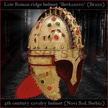 Load image into Gallery viewer, Authentic replica - Late roman ridge helmet "Berkasovo" (brass & glass)