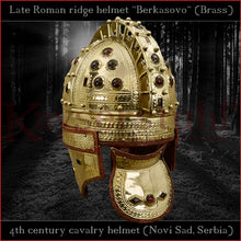 Load image into Gallery viewer, Authentic replica - Late roman ridge helmet "Berkasovo" (brass & glass)