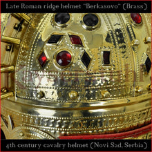 Load image into Gallery viewer, Authentic replica - Late roman ridge helmet "Berkasovo" (brass & glass)