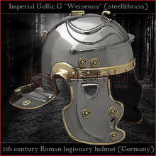 Load image into Gallery viewer, Authentic replica - Imperial Gallic G "Weisenau" helmet (steel & brass)