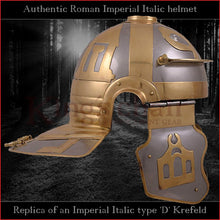 Load image into Gallery viewer, Authentic replica - Imperial Italic D "Krefeld" helmet (steel & brass)