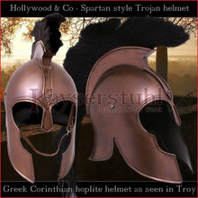 Load image into Gallery viewer, Movies, LARP & Theatres - Corinthian helmet "Troy" with plume (steel with bronze finish)