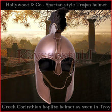 Load image into Gallery viewer, Movies, LARP & Theatres - Corinthian helmet "Troy" with plume (steel with bronze finish)