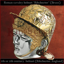 Load image into Gallery viewer, Authentic replica "Ribchester" roman cavalry helmet (brass)