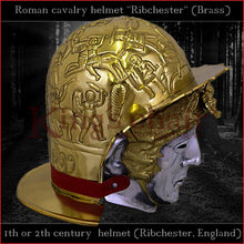 Load image into Gallery viewer, Authentic replica "Ribchester" roman cavalry helmet (brass)