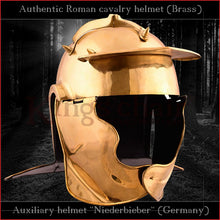 Load image into Gallery viewer, Authentic replica "Niederbieber" auxiliary infantery helmet (brass)