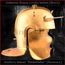 Load image into Gallery viewer, Authentic replica "Niederbieber" auxiliary infantery helmet (brass)