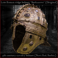 Load image into Gallery viewer, Authentic replica - Late roman ridge helmet "Berkasovo" (brass & glass)