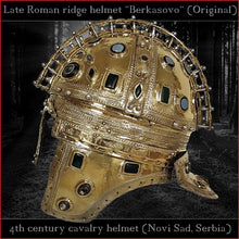 Load image into Gallery viewer, Authentic replica - Late roman ridge helmet "Berkasovo" (brass & glass)