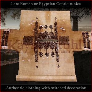 Authentic clothing - Handwoven, hand-stitched Late-Roman Tunic (linen, red pattern)