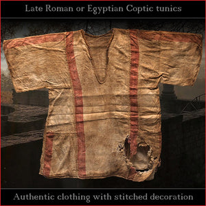 Authentic clothing - Handwoven, hand-stitched Late-Roman Tunic (linen, red pattern)