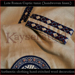 Authentic clothing - Handwoven, hand-stitched late-Roman Tunic (linen, blue pattern)