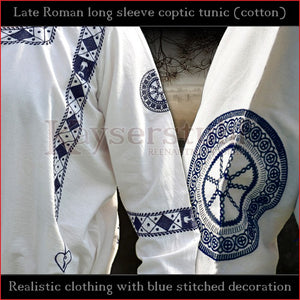 Realistic clothing - Late-Roman Coptic long sleeve tunic (Cotton, blue pattern)