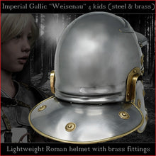 Load image into Gallery viewer, Lightweight Galea helmet for kids &quot;Imperial Gallic&quot; (steel &amp; brass)