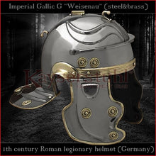 Load image into Gallery viewer, Authentic replica - Imperial Gallic G &quot;Weisenau&quot; helmet (steel &amp; brass)