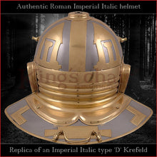 Load image into Gallery viewer, Authentic replica - Imperial Italic D &quot;Krefeld&quot; helmet (steel &amp; brass)