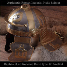 Load image into Gallery viewer, Authentic replica - Imperial Italic D &quot;Krefeld&quot; helmet (steel &amp; brass)