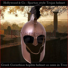 Load image into Gallery viewer, Movies, LARP &amp; Theatres - Corinthian helmet &quot;Troy&quot; with plume (steel with bronze finish)