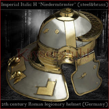 Load image into Gallery viewer, Authentic replica - Imperial Italic H &quot;Niedermörmter&quot; helmet (steel &amp;  brass)