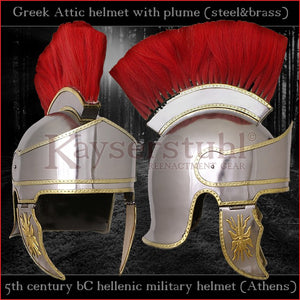 Authentic Replica - Greek "Attic" helmet with plume (steel & brass)